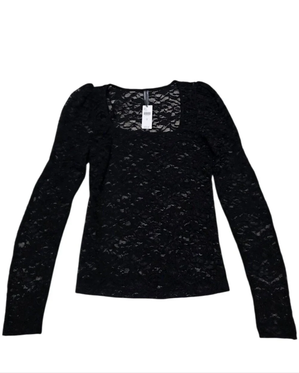 NWT Anthropologie Black Sheer Lace Poof Sleeve Goth Dark Fairycore Top